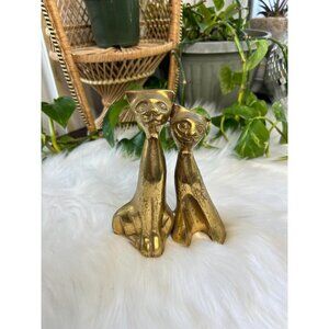 Vintage Brass patina two double cats kitty - a little tarnished